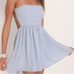 Janey Chiffon A-line Dress in Dusty Blue